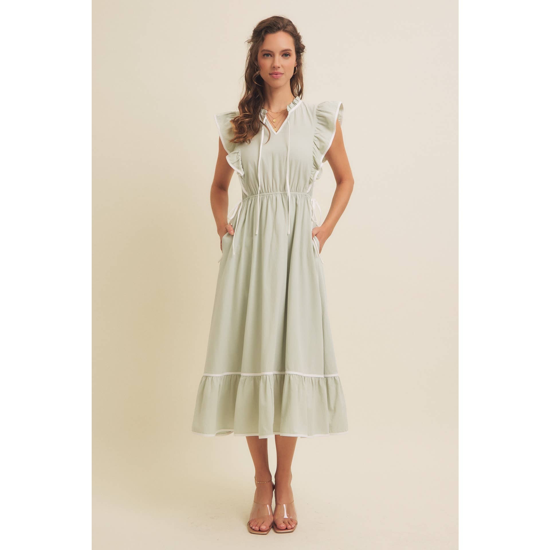 Annie- COTTON GAUZE MIDI DRESS WITH RUFFLES AND CONTRAST BINDING - Image 2