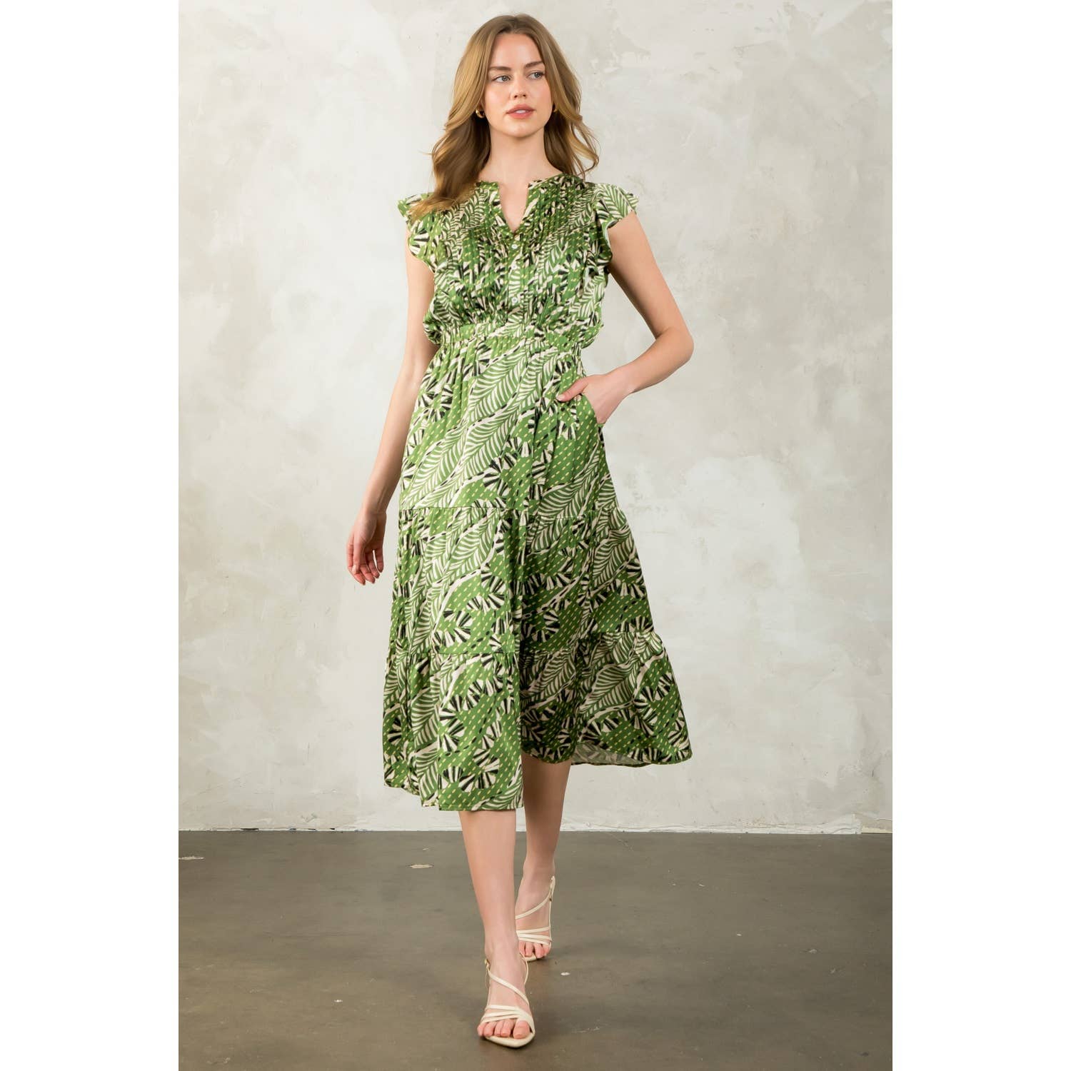 Gwen - Flutter Sleeve Print Tiered Dress - Image 3