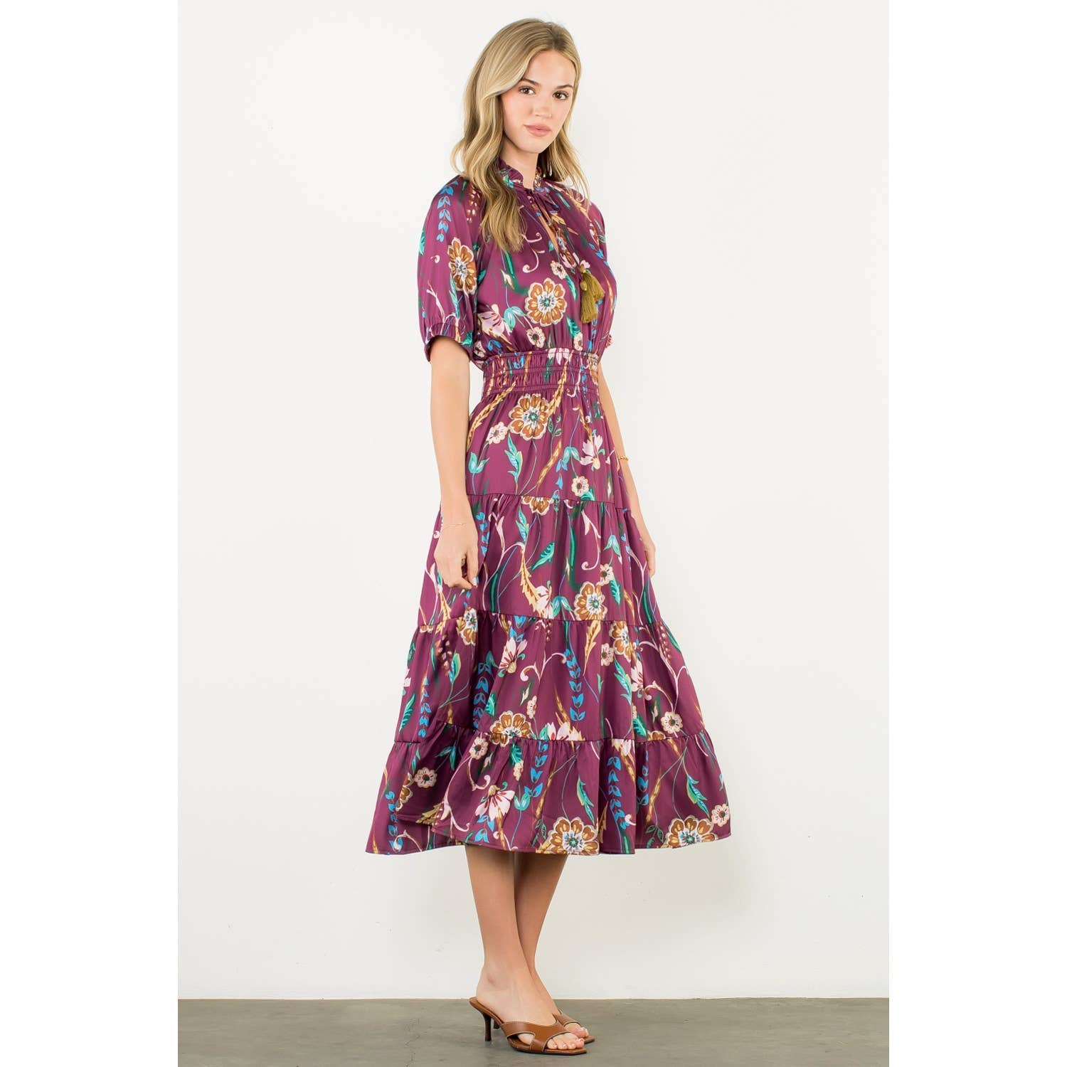 Presley-Smocked Waist Tassel Floral Maxi Dress - Image 2