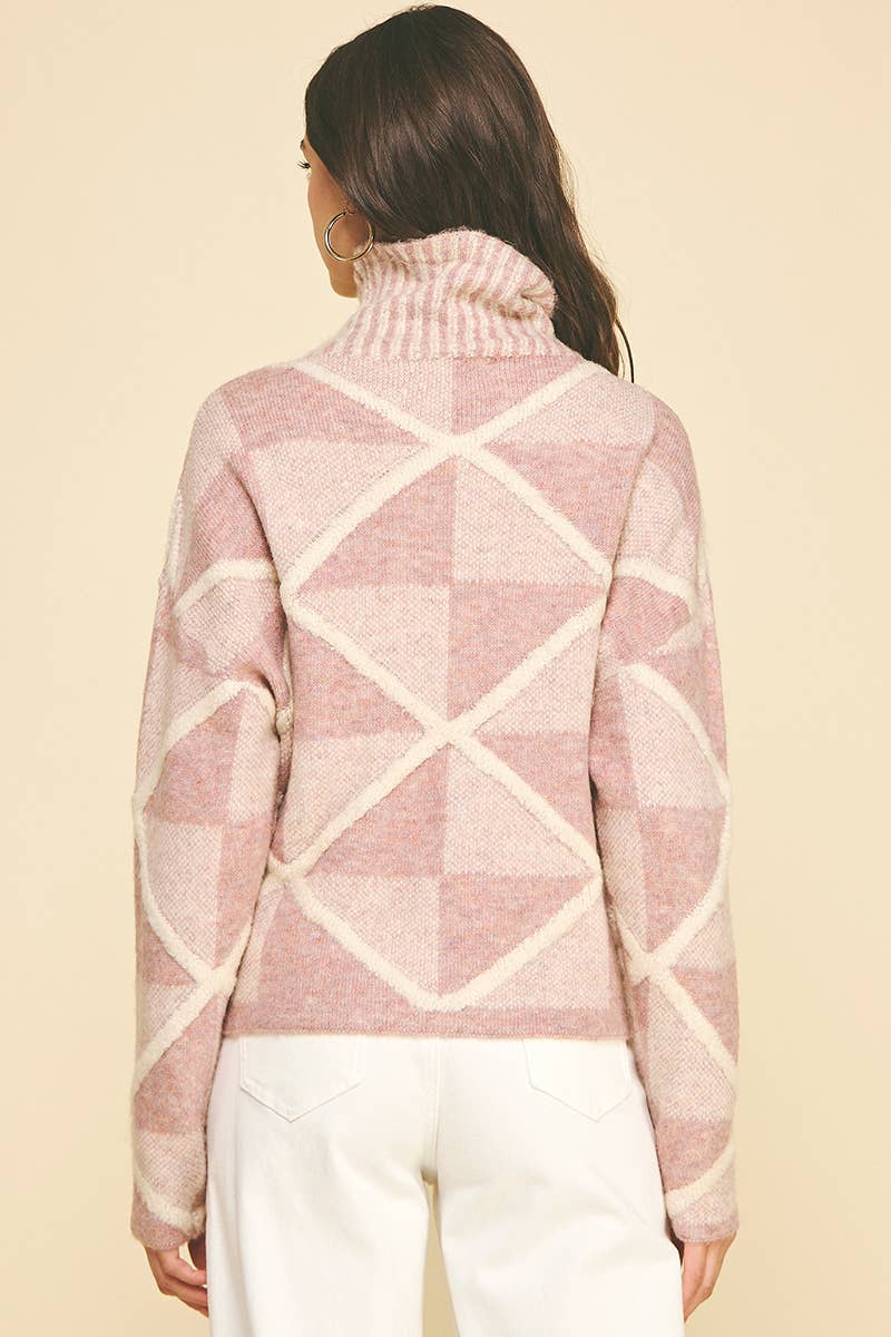 Maxine - Diamond Pattern Turtle Neck Sweater - Image 5