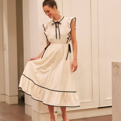 Annie- COTTON GAUZE MIDI DRESS WITH RUFFLES AND CONTRAST BINDING - Image 19