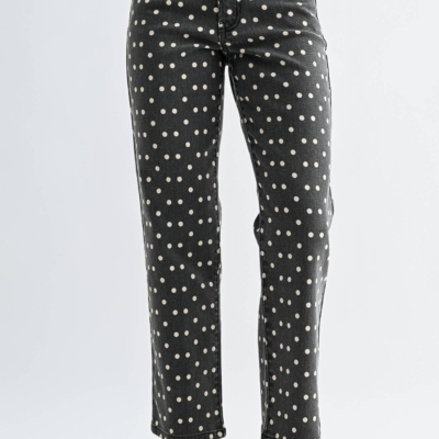 Bonnie - Black Polka Dot Vintage High Rise Straight Jeans