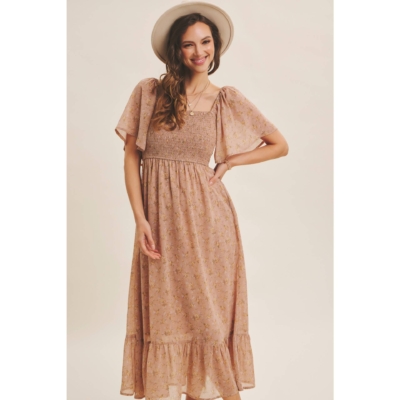 Ariana Square Neck Floral Chiffon Smocked Midi Dress - Image 14