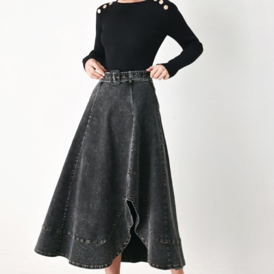 Alternative view of SHADOW STITCH ROMANCE DENIM MIDI SKIRT