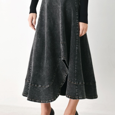 SHADOW STITCH ROMANCE DENIM MIDI SKIRT - Image 4