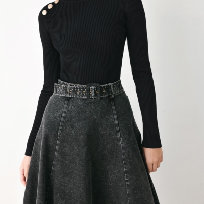 SHADOW STITCH ROMANCE DENIM MIDI SKIRT - Image 5