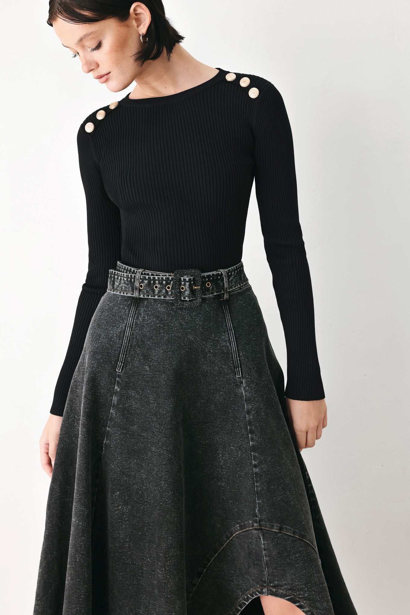 SHADOW STITCH ROMANCE DENIM MIDI SKIRT - Image 5