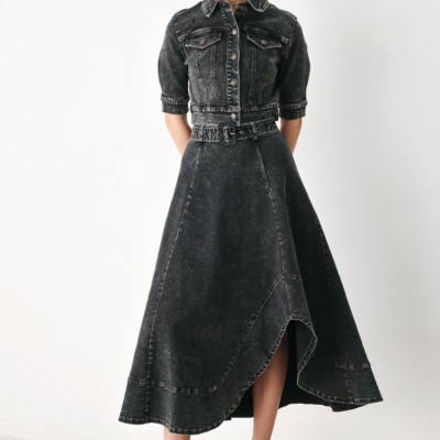 SHADOW STITCH ROMANCE DENIM MIDI SKIRT - Image 6