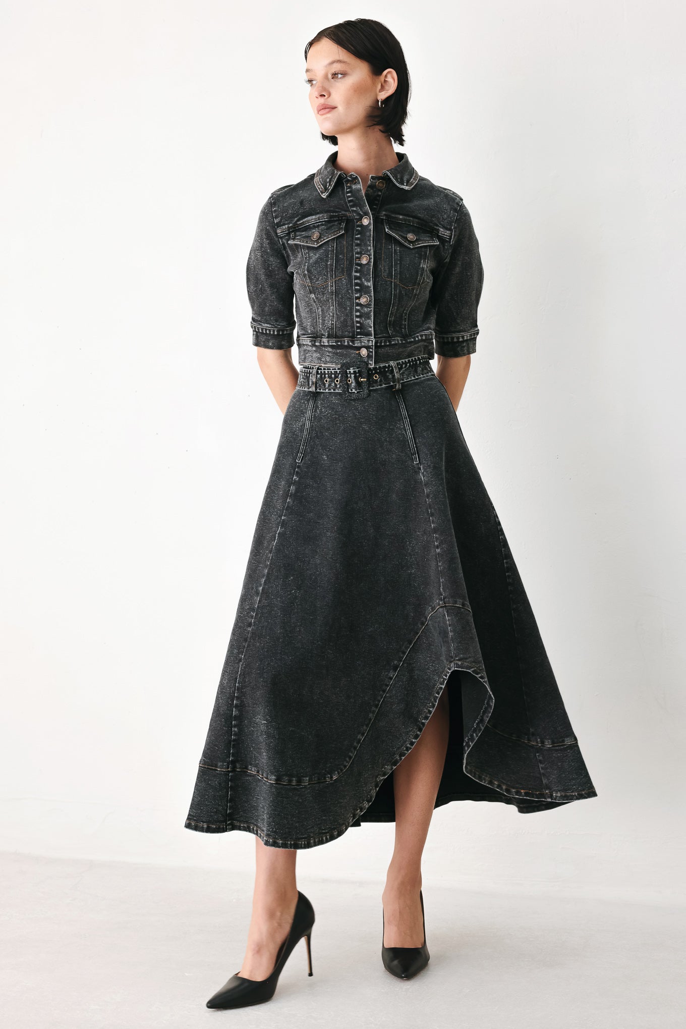 SHADOW STITCH ROMANCE DENIM MIDI SKIRT - Image 6