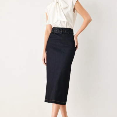 CLASSIC DENIM OFFICE MIDI PENCIL SKIRT - Image 5