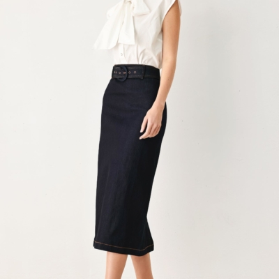 CLASSIC DENIM OFFICE MIDI PENCIL SKIRT - Image 4