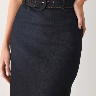 CLASSIC DENIM OFFICE MIDI PENCIL SKIRT - Image 3