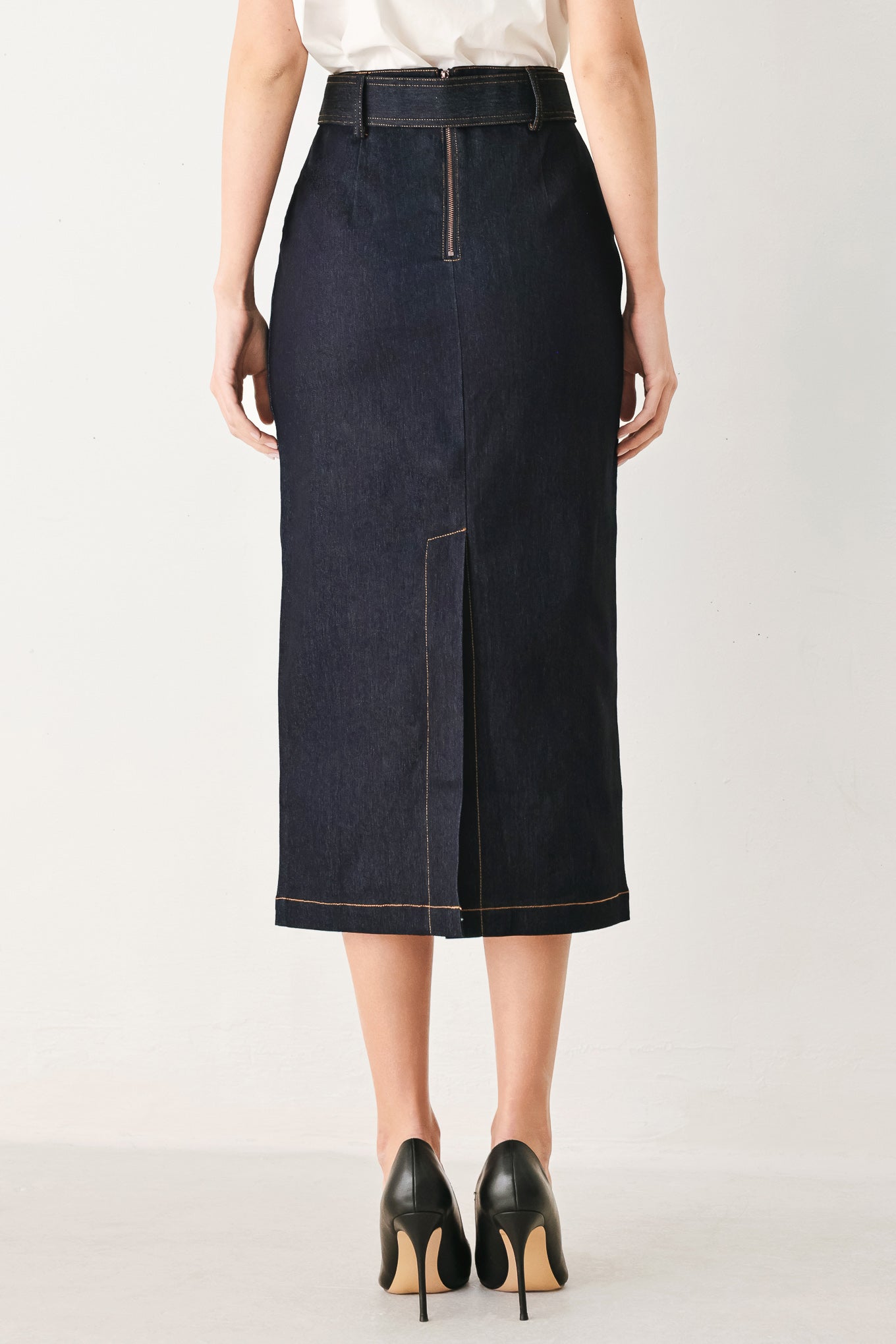 CLASSIC DENIM OFFICE MIDI PENCIL SKIRT - Image 6
