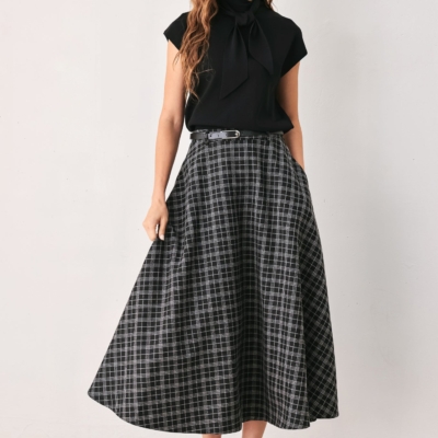 MONOCHROME CHECK FULL-SWEEP MIDI SKIRT - Image 4