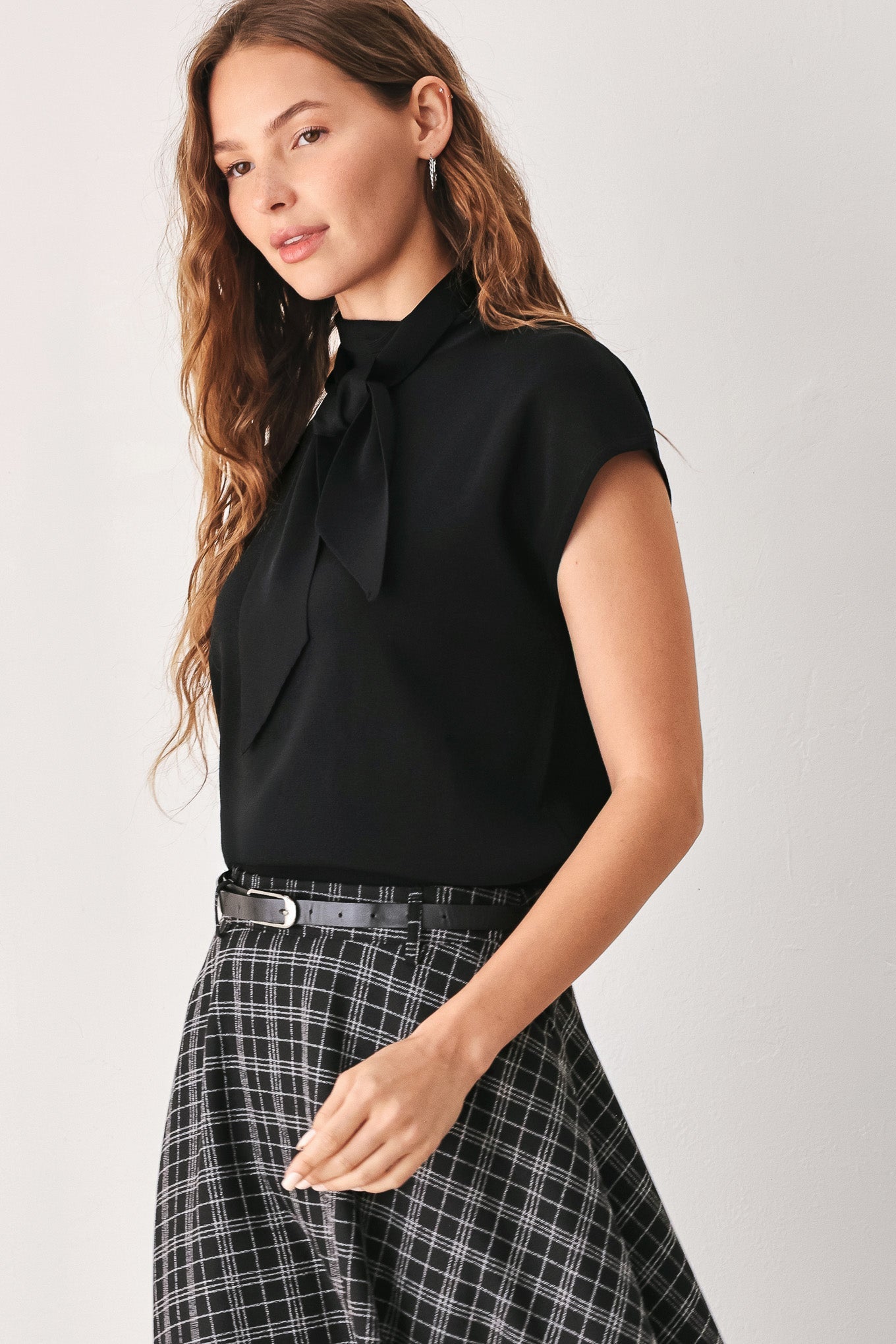 MONOCHROME CHECK FULL-SWEEP MIDI SKIRT - Image 6