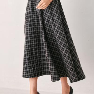 MONOCHROME CHECK FULL-SWEEP MIDI SKIRT - Image 3