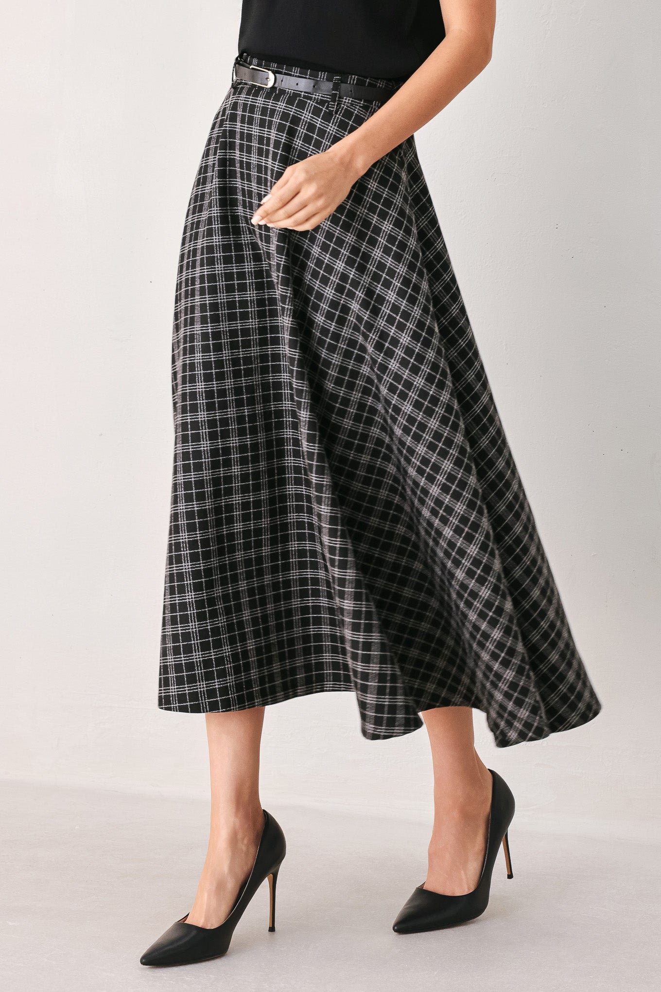 MONOCHROME CHECK FULL-SWEEP MIDI SKIRT - Image 3
