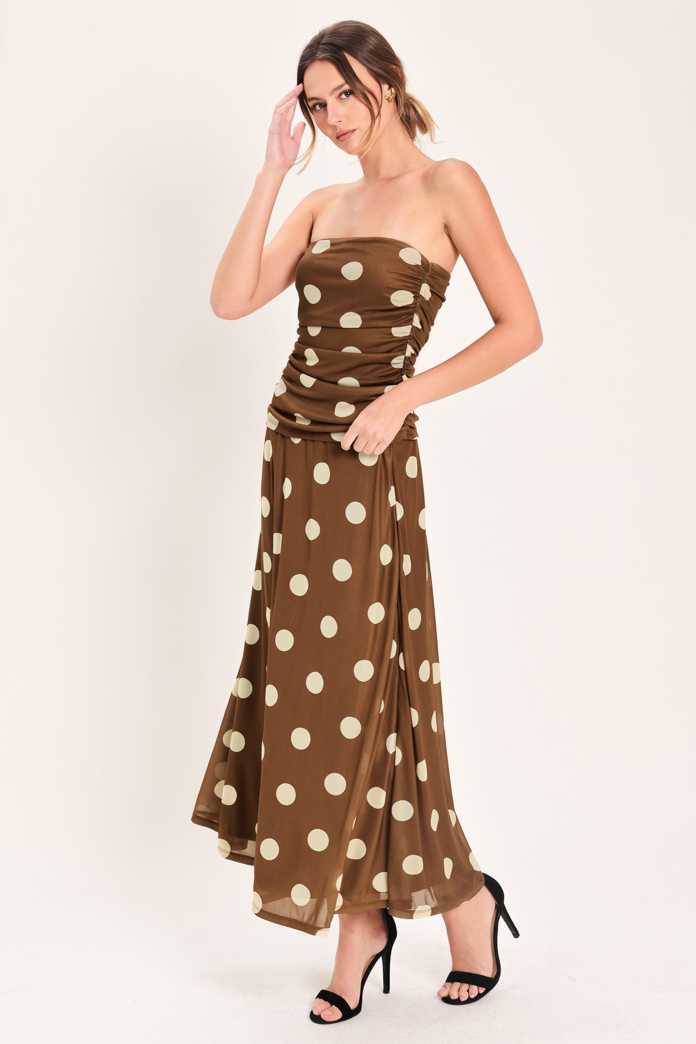 FRENCH GIRL POLKA DOT POWER MESH MIDI SKIRT - Image 2