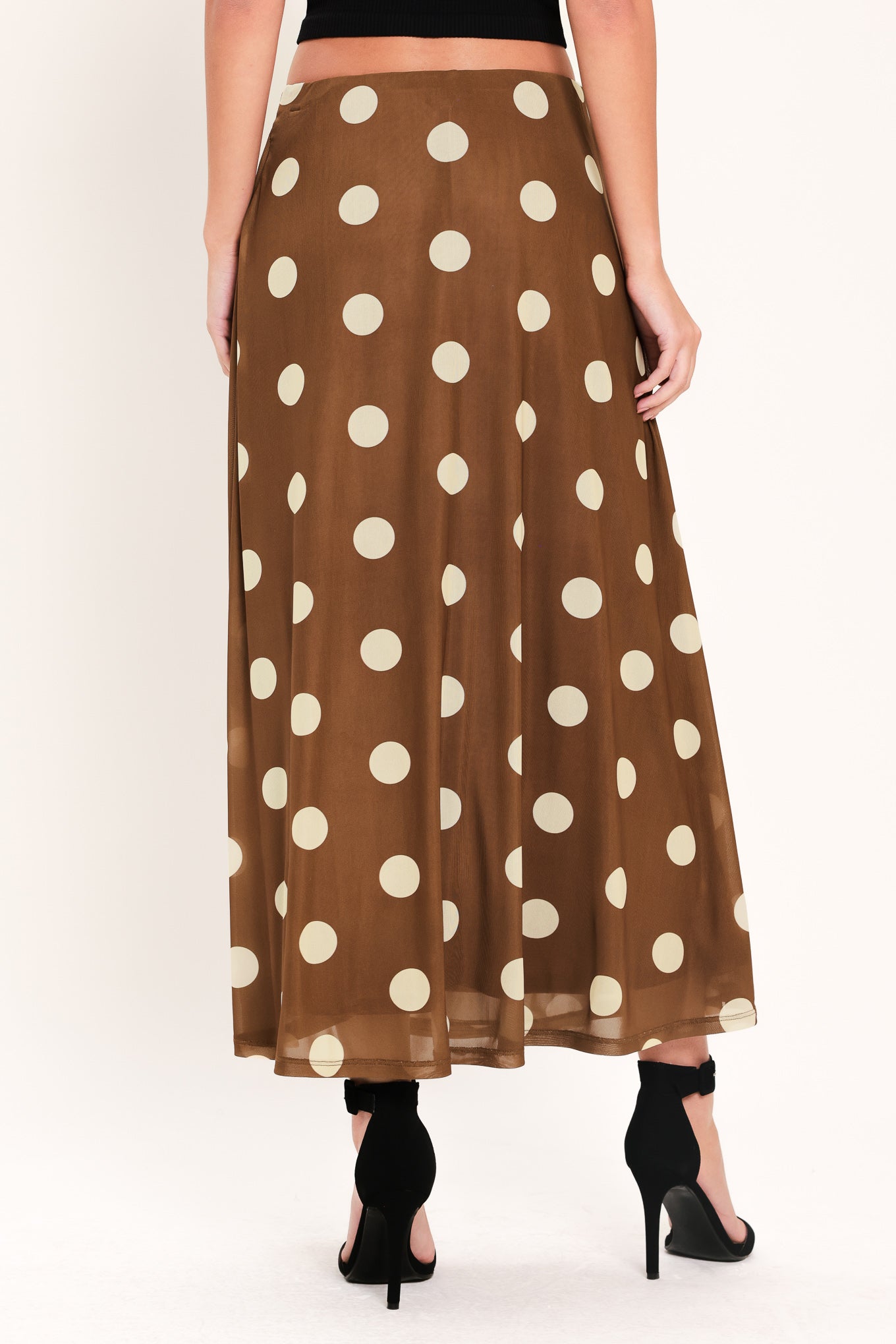 FRENCH GIRL POLKA DOT POWER MESH MIDI SKIRT - Image 6