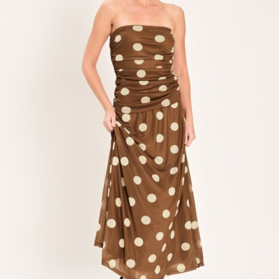 FRENCH GIRL POLKA DOT POWER MESH MIDI SKIRT - Image 4