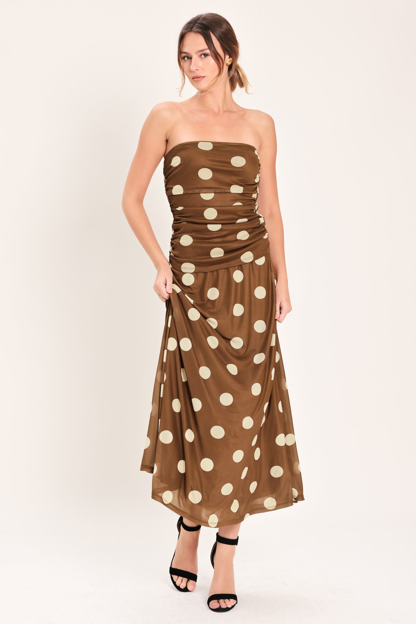 FRENCH GIRL POLKA DOT POWER MESH MIDI SKIRT - Image 4