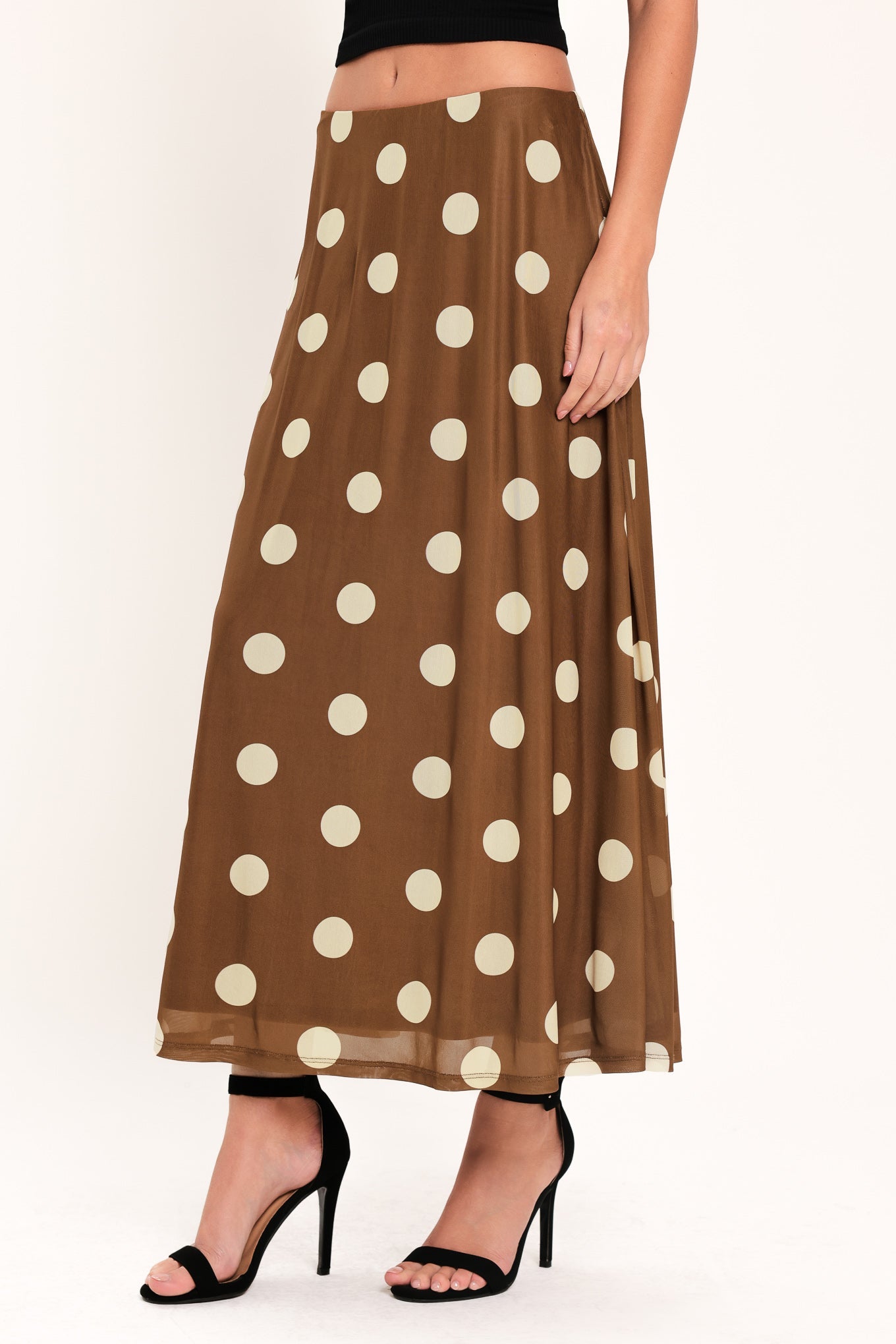 FRENCH GIRL POLKA DOT POWER MESH MIDI SKIRT - Image 3