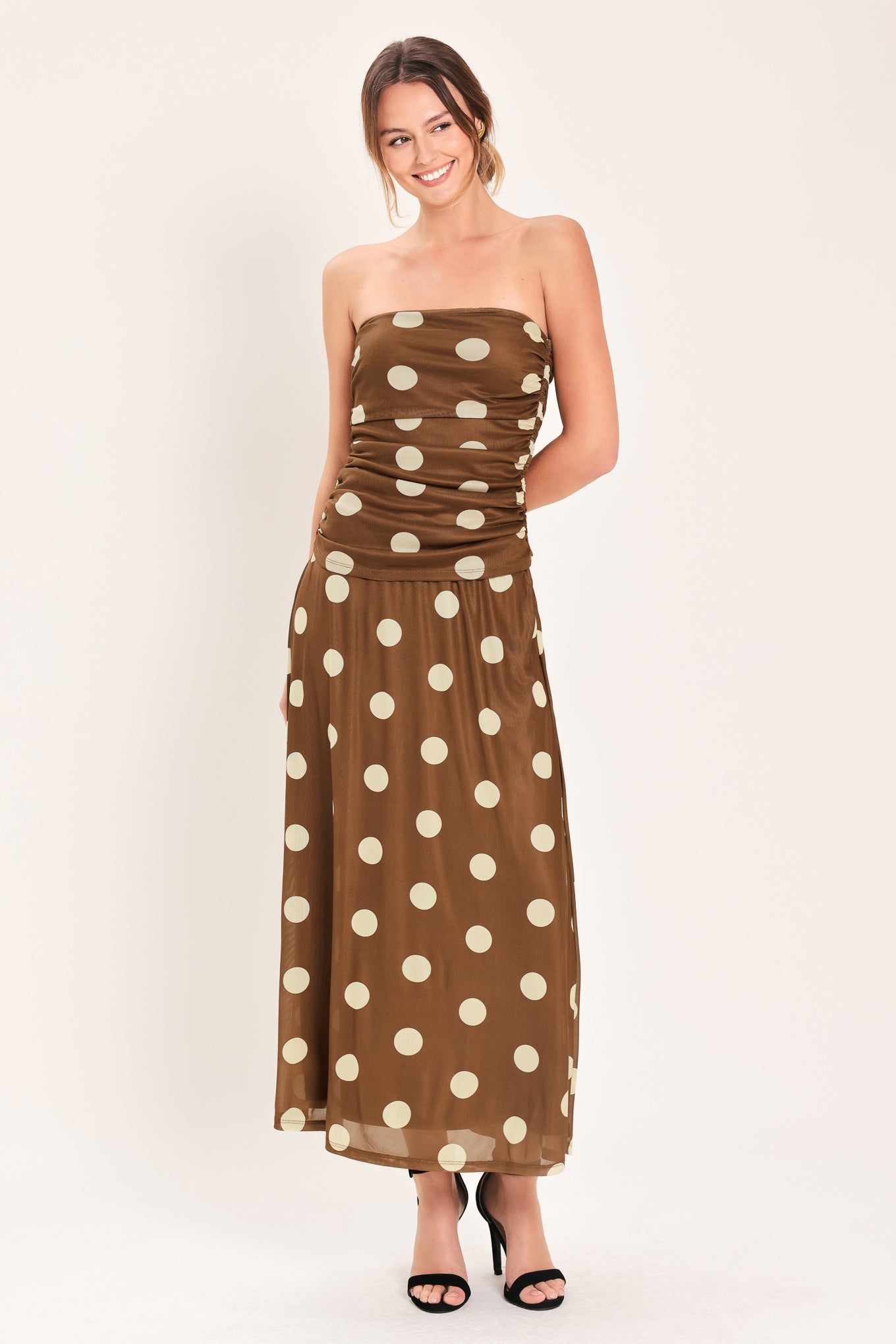 FRENCH GIRL POLKA DOT POWER MESH MIDI SKIRT - Image 5