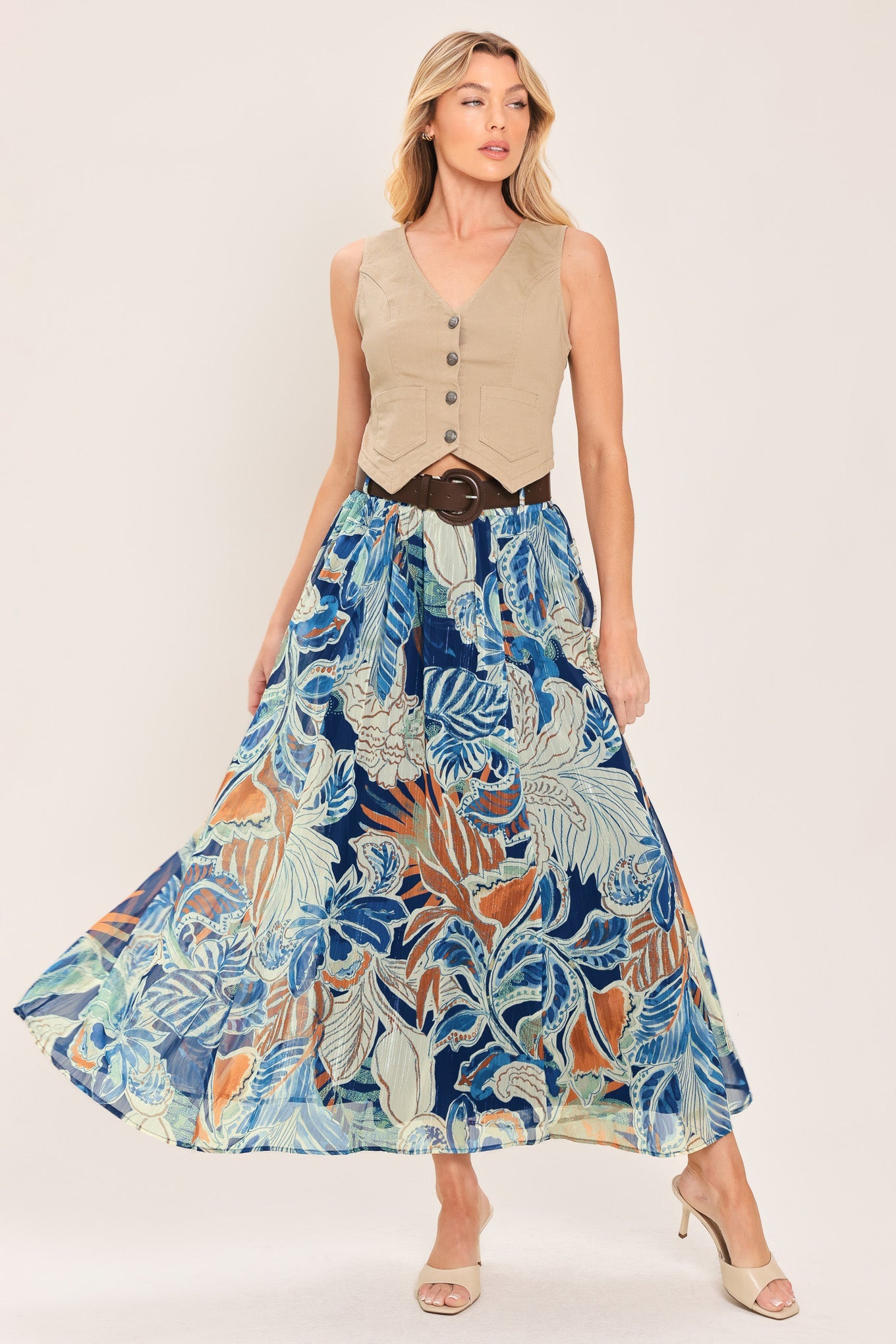 BLUE LAGOON WOVEN MIDI SKIRT - Image 2