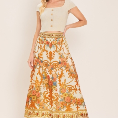 Alternative view of ANTIQUE BLOOM WOVEN MIDI CIRCLE SKIRT