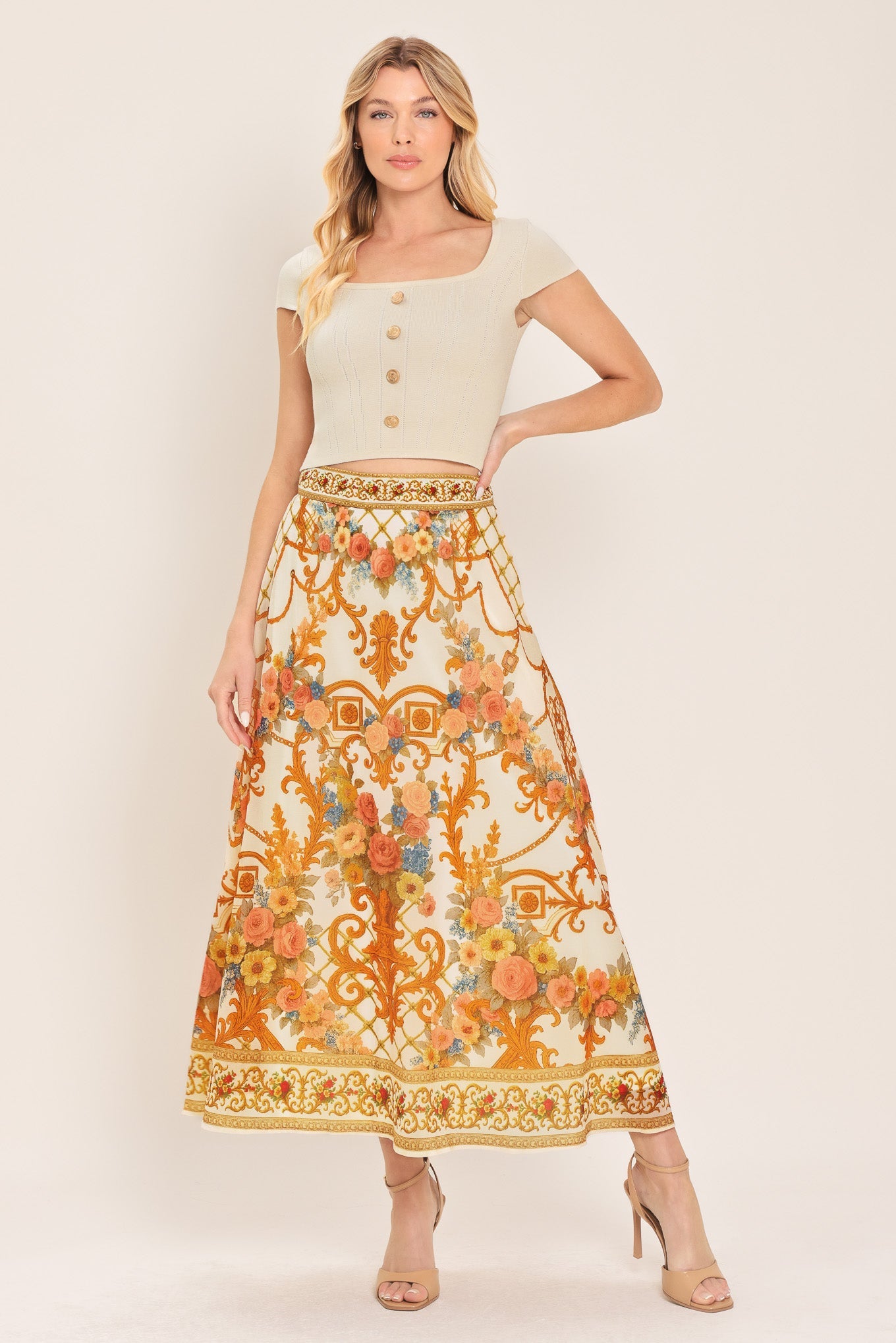 ANTIQUE BLOOM WOVEN MIDI CIRCLE SKIRT - Image 2