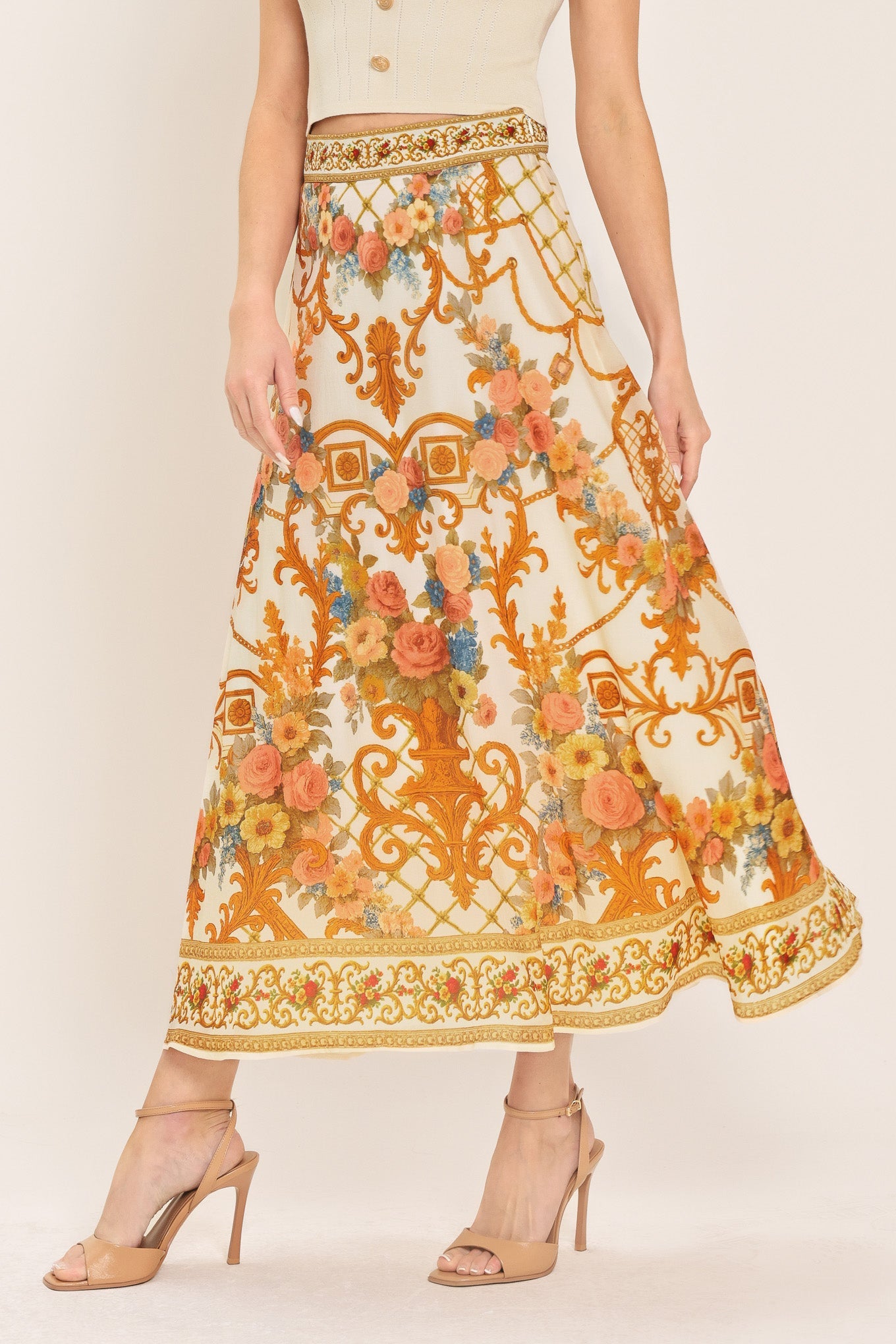 ANTIQUE BLOOM WOVEN MIDI CIRCLE SKIRT - Image 3