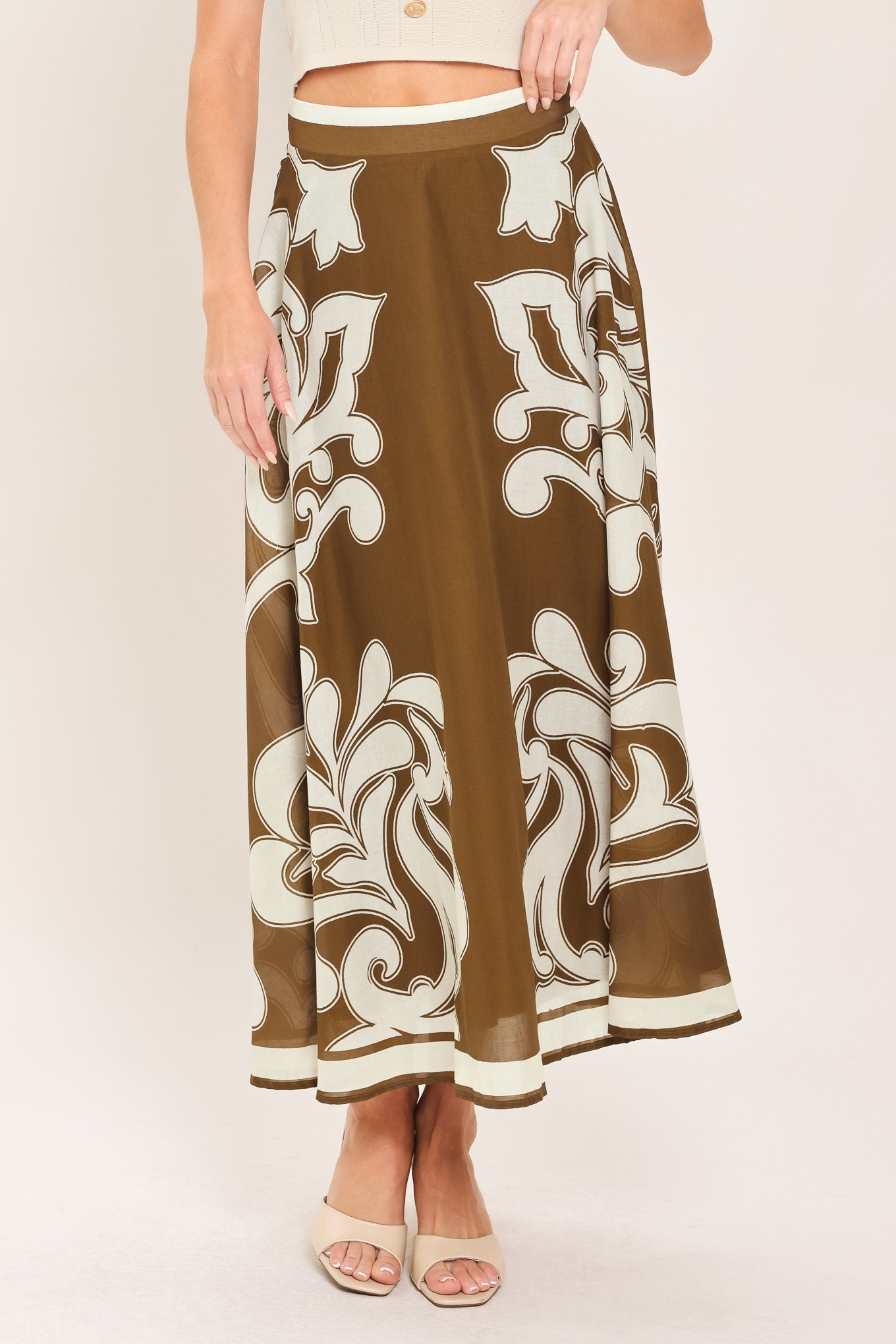 COFFEE CREAM BORDER CIRCLE SKIRT - Image 2