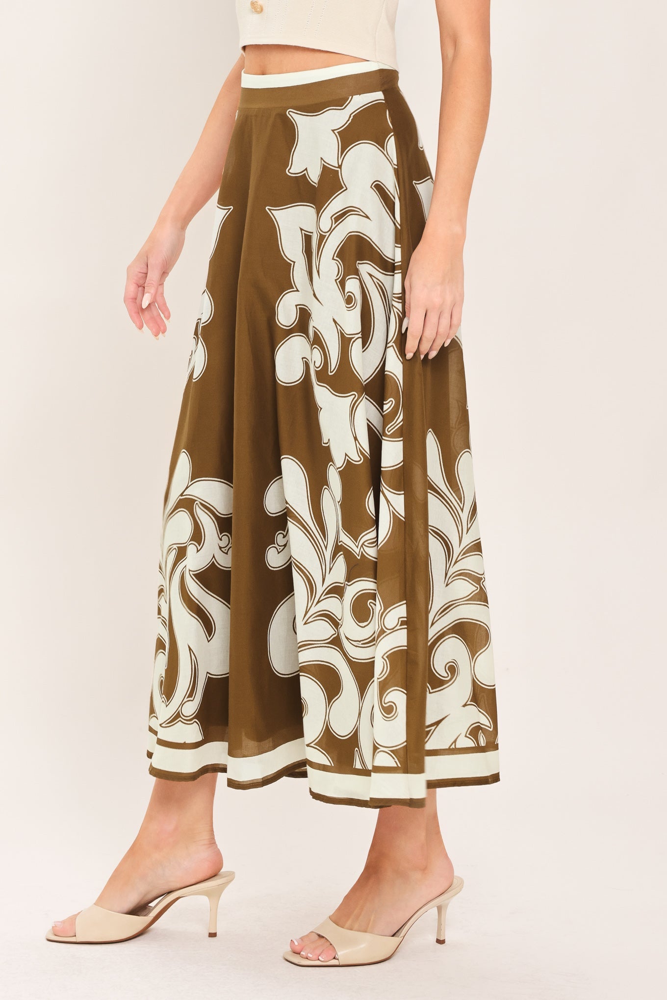 COFFEE CREAM BORDER CIRCLE SKIRT - Image 3