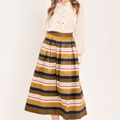 Alternative view of SAFFRON STRIPE WHISPER WOVEN FULL MIDI SKIRT