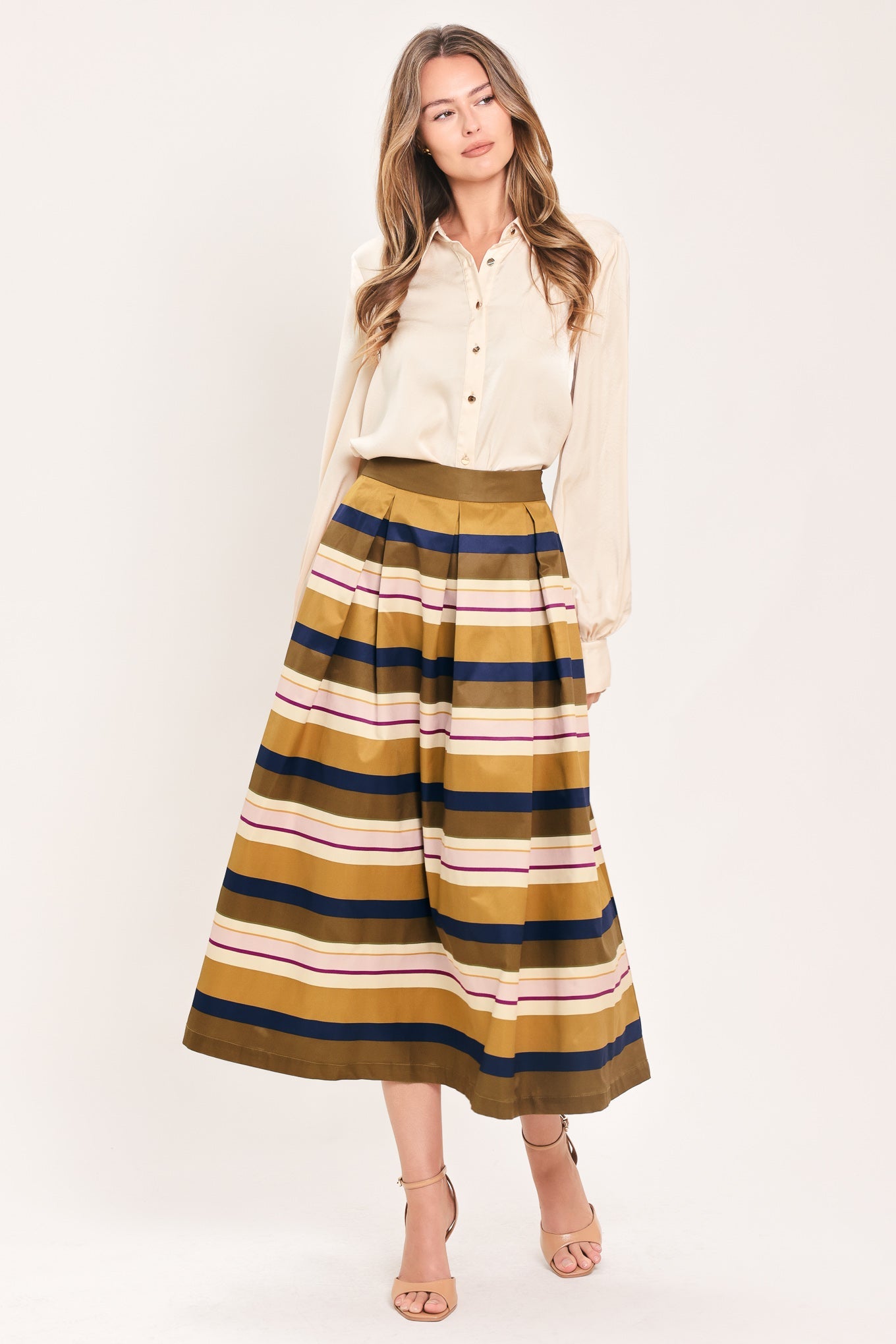 SAFFRON STRIPE WHISPER WOVEN FULL MIDI SKIRT - Image 2