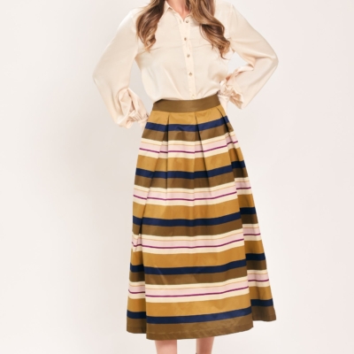 SAFFRON STRIPE WHISPER WOVEN FULL MIDI SKIRT - Image 4