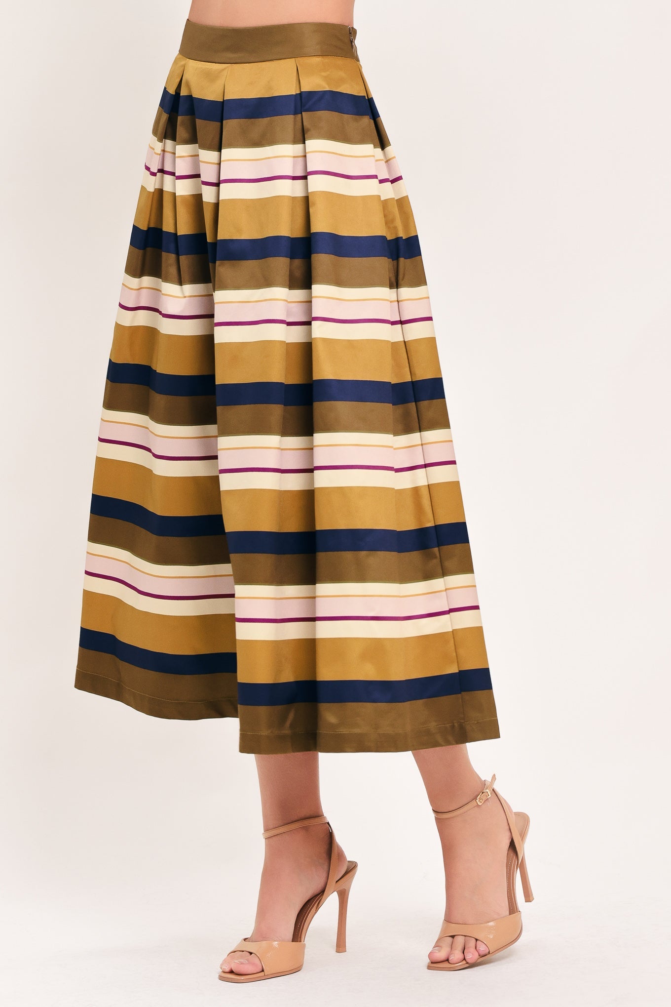 SAFFRON STRIPE WHISPER WOVEN FULL MIDI SKIRT - Image 5