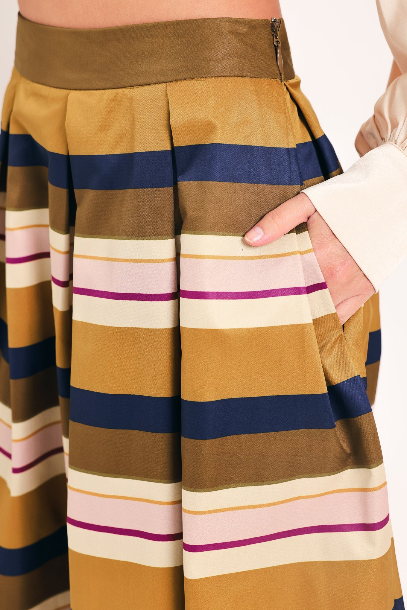 SAFFRON STRIPE WHISPER WOVEN FULL MIDI SKIRT - Image 3