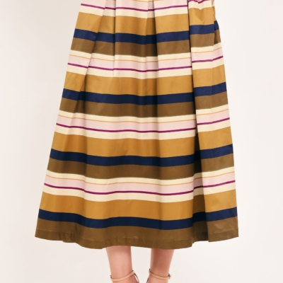 SAFFRON STRIPE WHISPER WOVEN FULL MIDI SKIRT