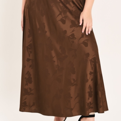 CHOCOLATE FLORAL WOVEN JACQUARD MIDI SKIRT - Image 7