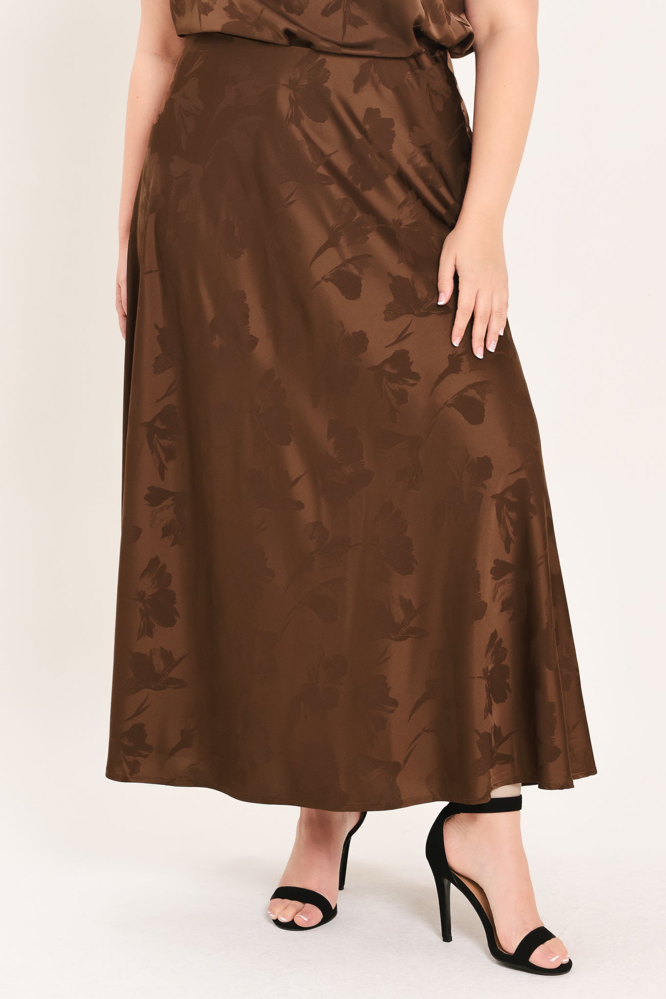 CHOCOLATE FLORAL WOVEN JACQUARD MIDI SKIRT - Image 7