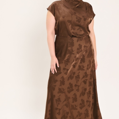 CHOCOLATE FLORAL WOVEN JACQUARD MIDI SKIRT - Image 8