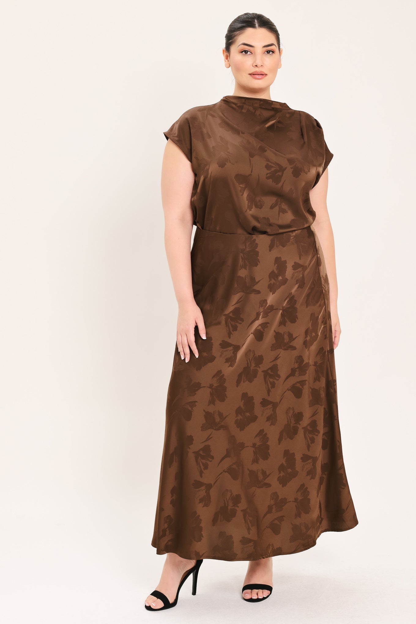 CHOCOLATE FLORAL WOVEN JACQUARD MIDI SKIRT - Image 8