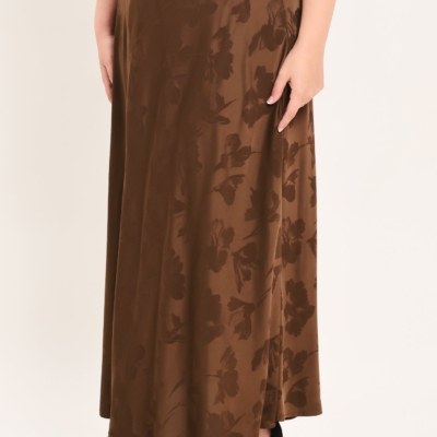 CHOCOLATE FLORAL WOVEN JACQUARD MIDI SKIRT - Image 9