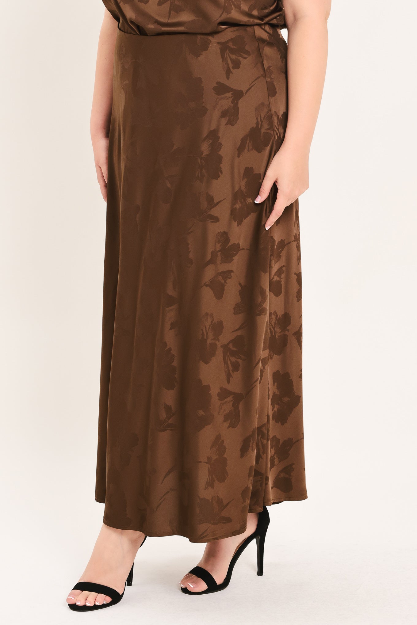 CHOCOLATE FLORAL WOVEN JACQUARD MIDI SKIRT - Image 9