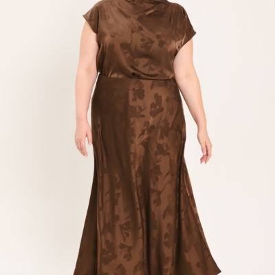 CHOCOLATE FLORAL WOVEN JACQUARD MIDI SKIRT - Image 10