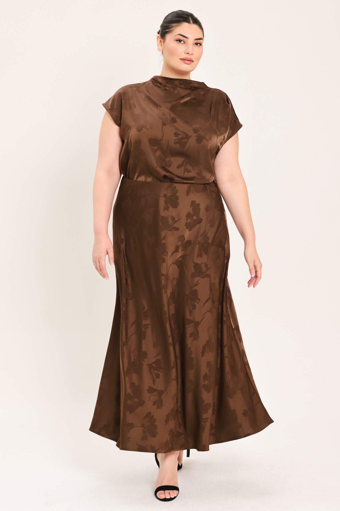CHOCOLATE FLORAL WOVEN JACQUARD MIDI SKIRT - Image 10