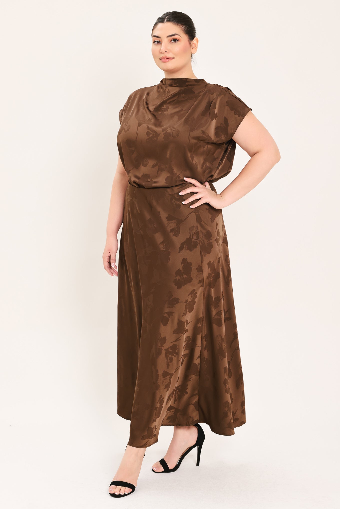 CHOCOLATE FLORAL WOVEN JACQUARD MIDI SKIRT - Image 12