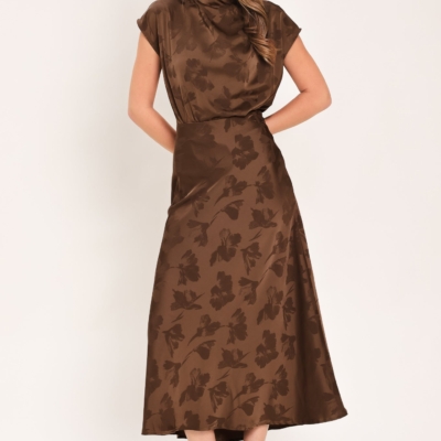 Alternative view of CHOCOLATE FLORAL WOVEN JACQUARD MIDI SKIRT
