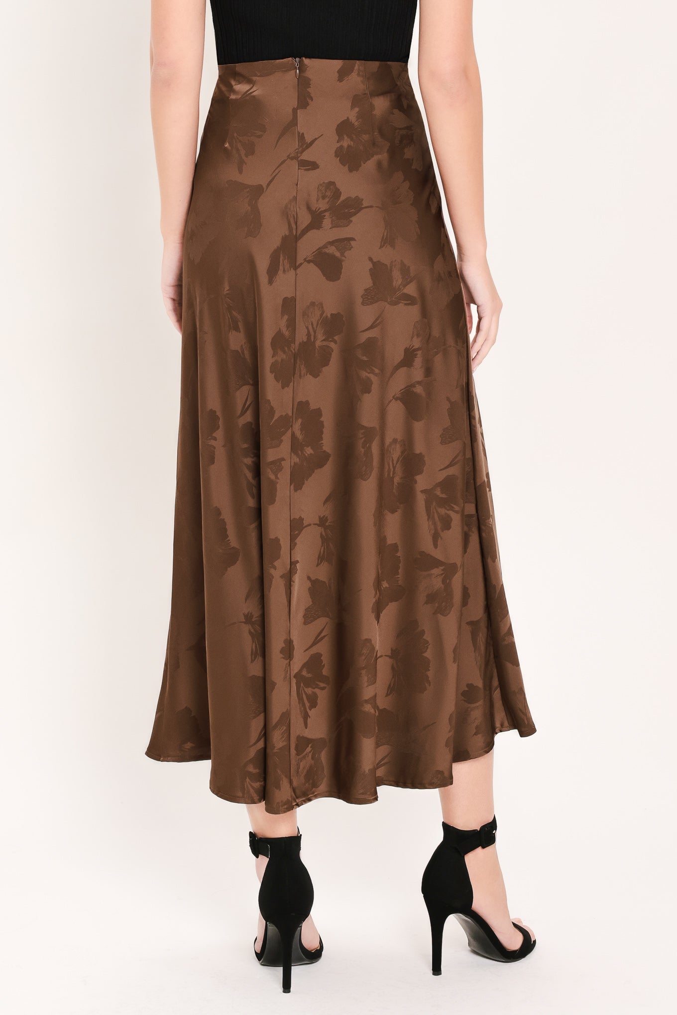 CHOCOLATE FLORAL WOVEN JACQUARD MIDI SKIRT - Image 6